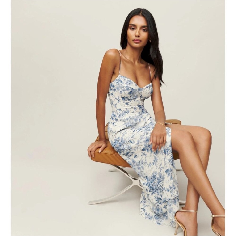 Reformation Blue and White Floral Midi Dress